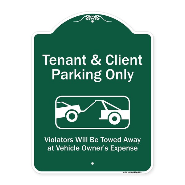 Signmission Tenant And Client Parking Violators Towed Away Heavy-Gauge Aluminum Sign, 24" x 18", GW-1824-9751 A-DES-GW-1824-9751 - main